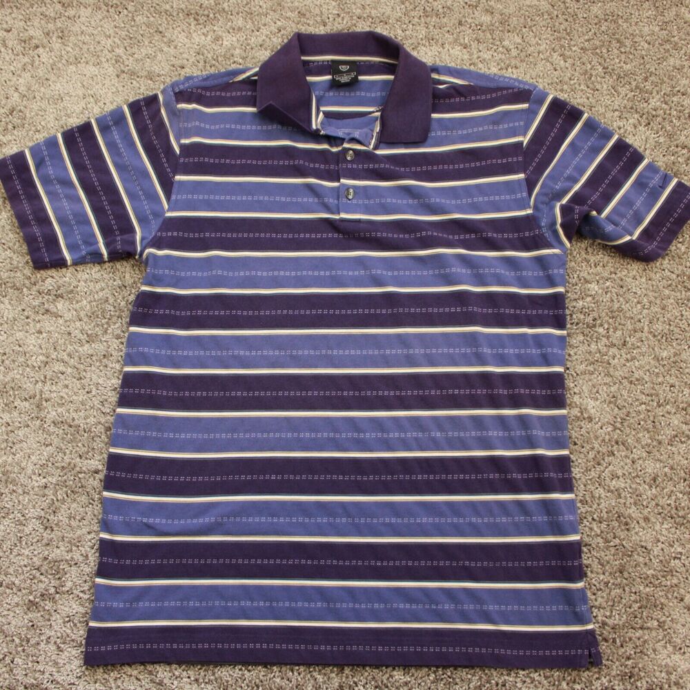 Nike Golf Striped Polo Mens Large Blue Cotton Performance Shirt